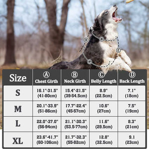 Black Tactical Dog Harness Size Chart