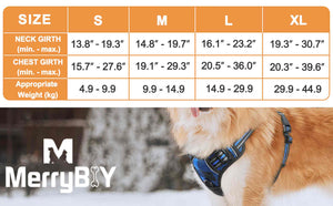 palid dog harness size chart