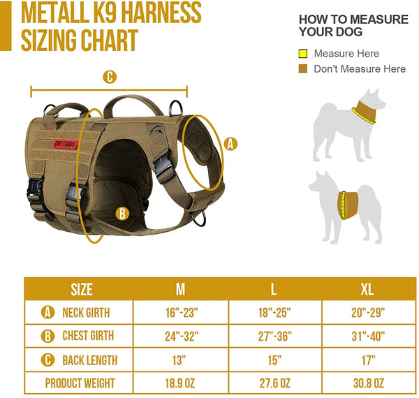 MerryBIY Full Metal Buckled Tactical Dog Harness Vest for Large Dogs, Military Dog Harness with MOLLE & Loop Panels