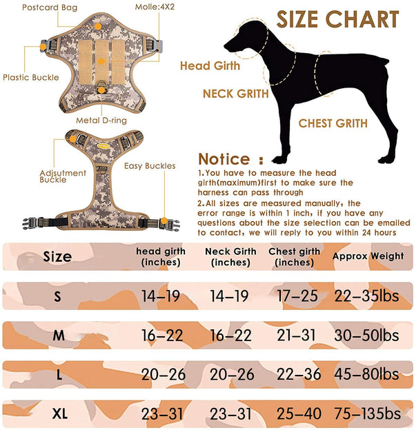 MerryBIY Tactical Service Dog Harness No Pull, Reflective Military Dog Harness with Handle