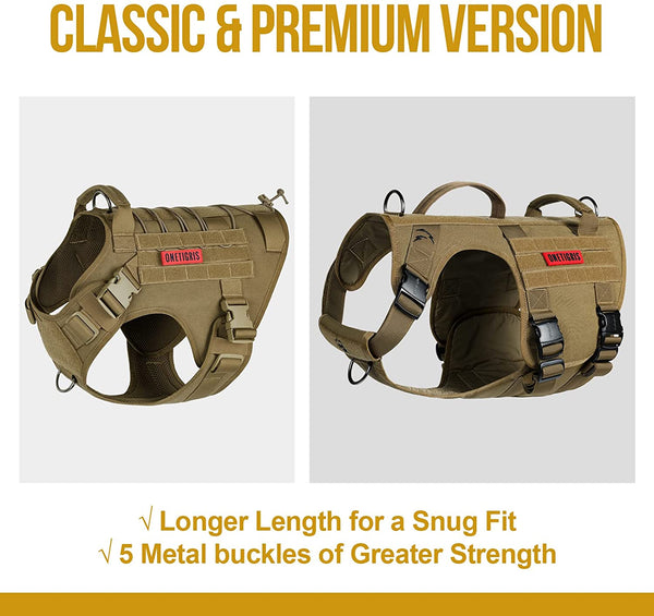 MerryBIY Full Metal Buckled Tactical Dog Harness Vest for Large Dogs, Military Dog Harness with MOLLE & Loop Panels