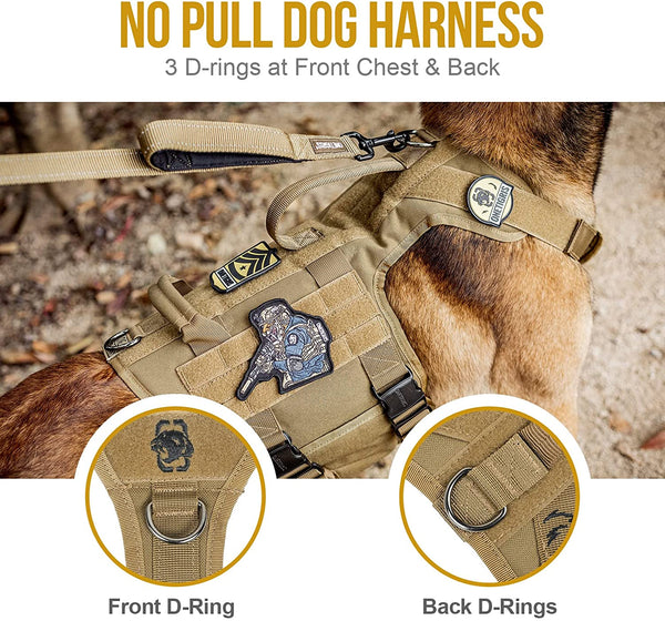 MerryBIY Full Metal Buckled Tactical Dog Harness Vest for Large Dogs, Military Dog Harness with MOLLE & Loop Panels