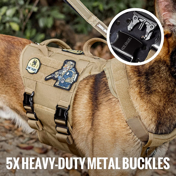 MerryBIY Full Metal Buckled Tactical Dog Harness Vest for Large Dogs, Military Dog Harness with MOLLE & Loop Panels