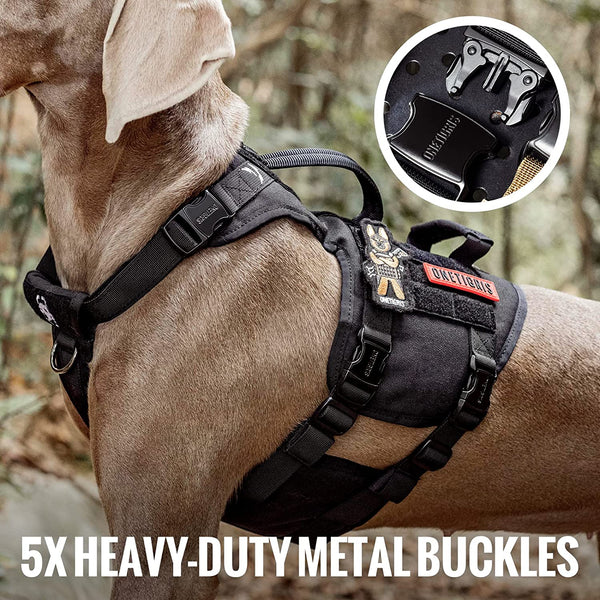 MerryBIY Full Metal Buckled Tactical Dog Harness Vest for Large Dogs, Military Dog Harness with MOLLE & Loop Panels