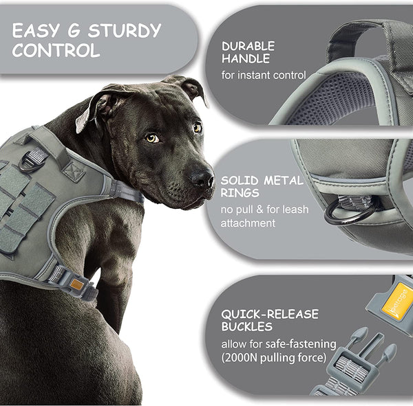 MerryBIY Tactical Service Dog Harness No Pull, Reflective Military Dog Harness with Handle