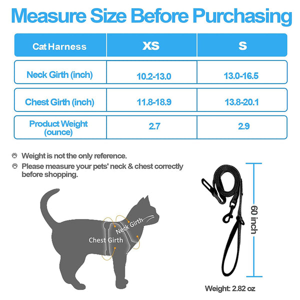 MerryBIY Cat Harness and Leash, Escape Proof Safe Breathable Adjustadle Pet Vest Harnesses for Walking