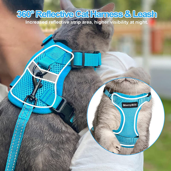 MerryBIY Cat Harness and Leash, Escape Proof Safe Breathable Adjustadle Pet Vest Harnesses for Walking
