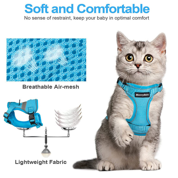 MerryBIY Cat Harness and Leash, Escape Proof Safe Breathable Adjustadle Pet Vest Harnesses for Walking