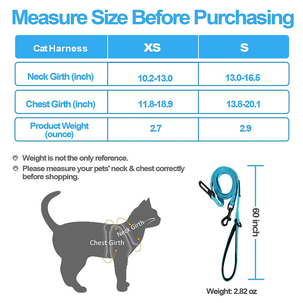 MerryBIY Cat Harness and Leash, Escape Proof Safe Breathable Adjustadle Pet Vest Harnesses for Walking