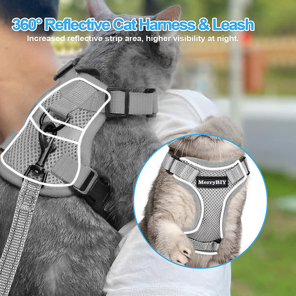 MerryBIY Cat Harness and Leash, Escape Proof Safe Breathable Adjustadle Pet Vest Harnesses for Walking