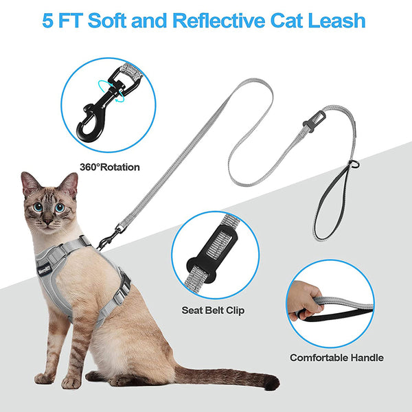 MerryBIY Cat Harness and Leash, Escape Proof Safe Breathable Adjustadle Pet Vest Harnesses for Walking