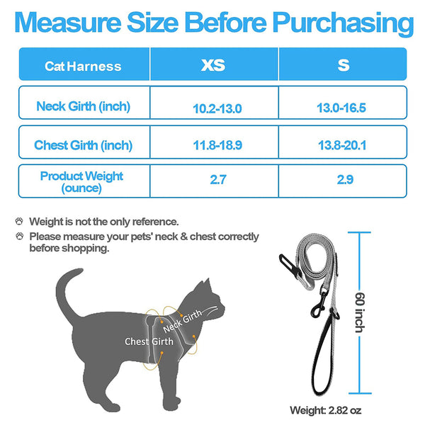MerryBIY Cat Harness and Leash, Escape Proof Safe Breathable Adjustadle Pet Vest Harnesses for Walking
