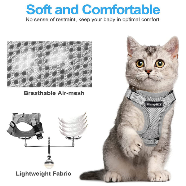 MerryBIY Cat Harness and Leash, Escape Proof Safe Breathable Adjustadle Pet Vest Harnesses for Walking