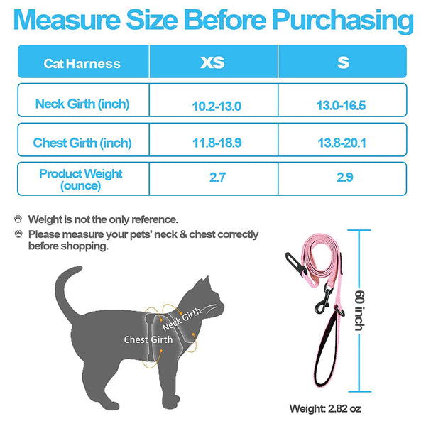 MerryBIY Cat Harness and Leash, Escape Proof Safe Breathable Adjustadle Pet Vest Harnesses for Walking