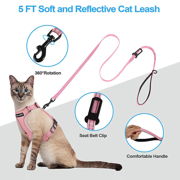MerryBIY Cat Harness and Leash, Escape Proof Safe Breathable Adjustadle Pet Vest Harnesses for Walking