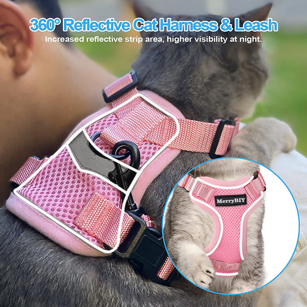 MerryBIY Cat Harness and Leash, Escape Proof Safe Breathable Adjustadle Pet Vest Harnesses for Walking