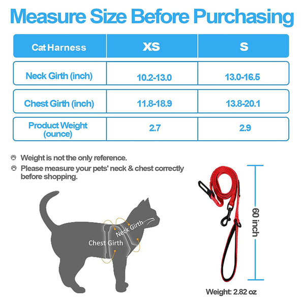 MerryBIY Cat Harness and Leash, Escape Proof Safe Breathable Adjustadle Pet Vest Harnesses for Walking