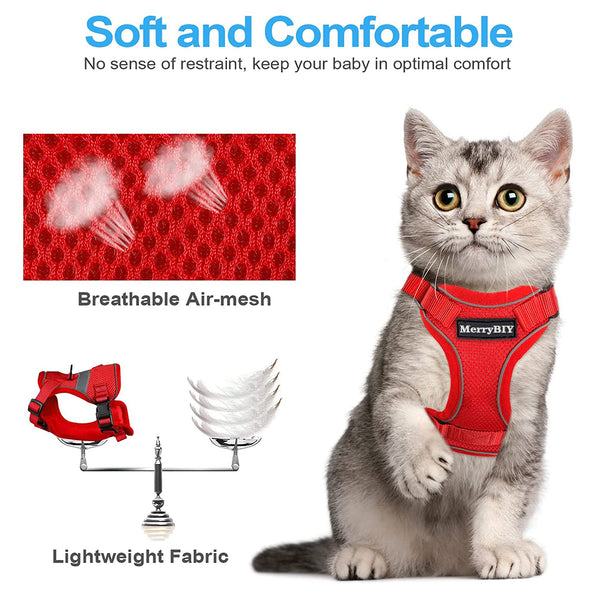 MerryBIY Cat Harness and Leash, Escape Proof Safe Breathable Adjustadle Pet Vest Harnesses for Walking