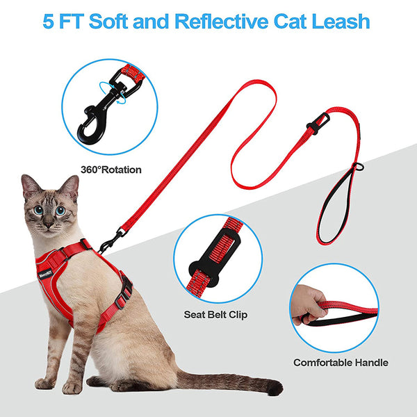 MerryBIY Cat Harness and Leash, Escape Proof Safe Breathable Adjustadle Pet Vest Harnesses for Walking