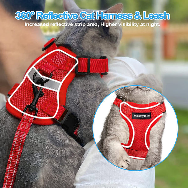 MerryBIY Cat Harness and Leash, Escape Proof Safe Breathable Adjustadle Pet Vest Harnesses for Walking