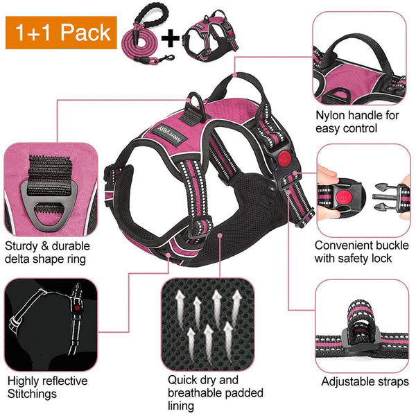 MerryBIY No Pull Dog Harness Adjustable Reflective Oxford For Medium Large Dog Harness