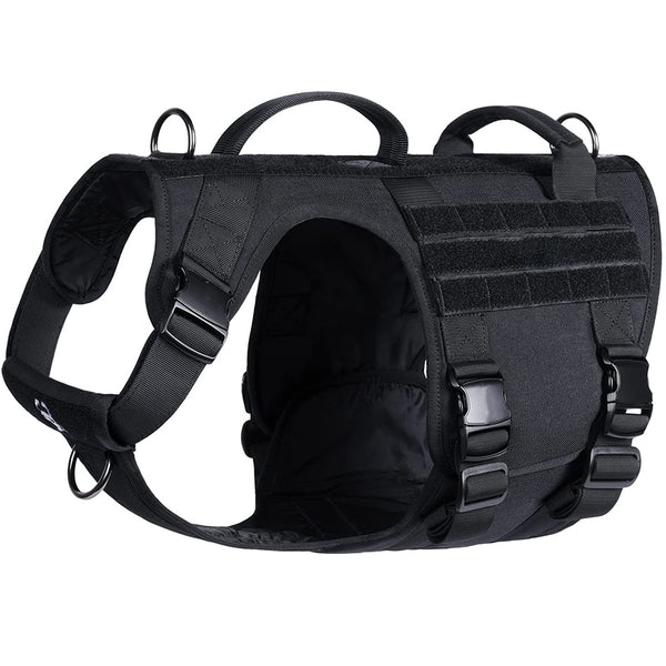 MerryBIY Full Metal Buckled Tactical Dog Harness Vest for Large Dogs, Military Dog Harness with MOLLE & Loop Panels