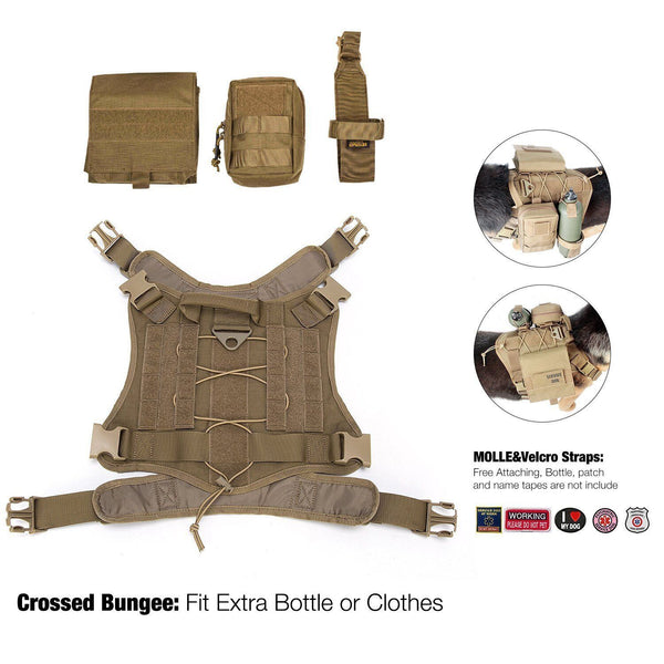 MerryBIY Military Tactical Big Dog Harness with No Pull Front Clip K9 Working Cannie Molle Hunting Vest