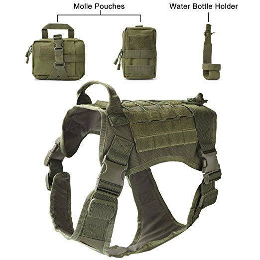 MerryBIY Military Tactical Big Dog Harness with No Pull Front Clip K9 Working Cannie Molle Hunting Vest