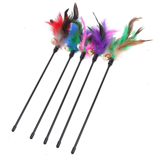 MerryBIY 1PC 5Pcs Cat Toys Soft Colorful Cat Feather Bell Rod Toy for Cat Kitten Funny Playing Interactive Toy Pet Cat Supplies