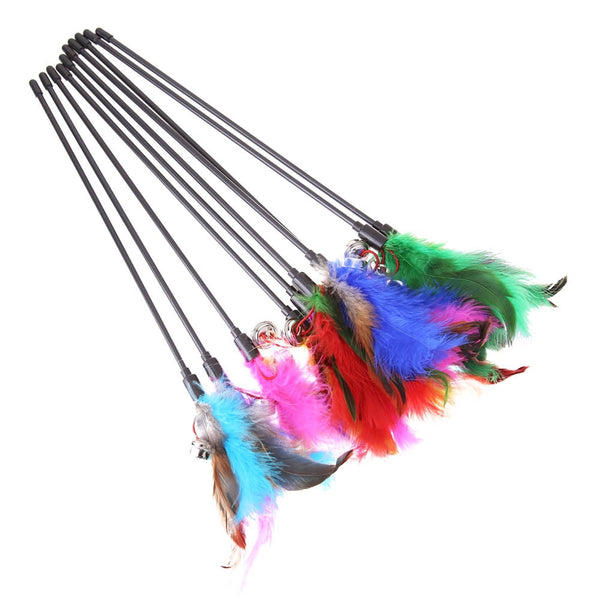MerryBIY 1PC 5Pcs Cat Toys Soft Colorful Cat Feather Bell Rod Toy for Cat Kitten Funny Playing Interactive Toy Pet Cat Supplies