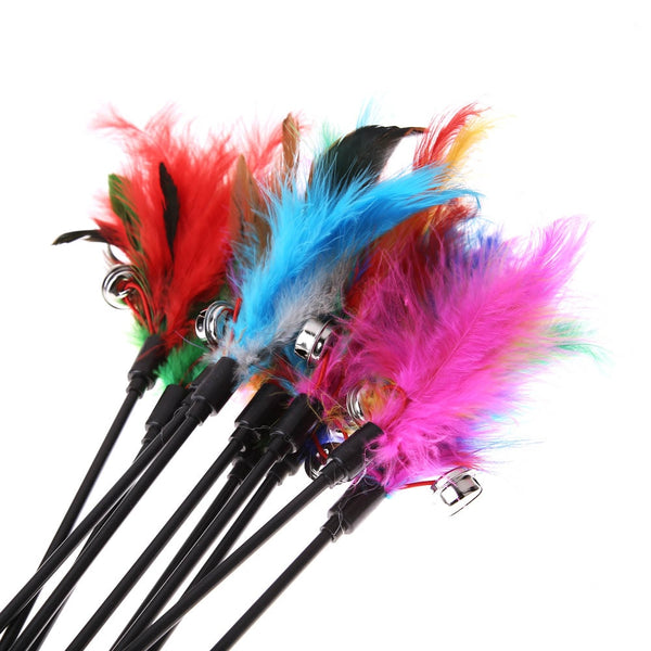 MerryBIY 1PC 5Pcs Cat Toys Soft Colorful Cat Feather Bell Rod Toy for Cat Kitten Funny Playing Interactive Toy Pet Cat Supplies