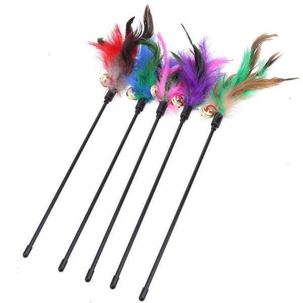 MerryBIY 1PC 5Pcs Cat Toys Soft Colorful Cat Feather Bell Rod Toy for Cat Kitten Funny Playing Interactive Toy Pet Cat Supplies