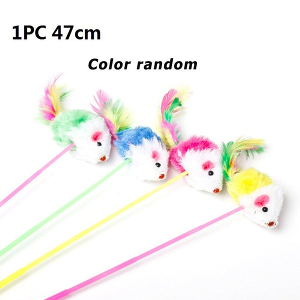 MerryBIY 1PC 5Pcs Cat Toys Soft Colorful Cat Feather Bell Rod Toy for Cat Kitten Funny Playing Interactive Toy Pet Cat Supplies