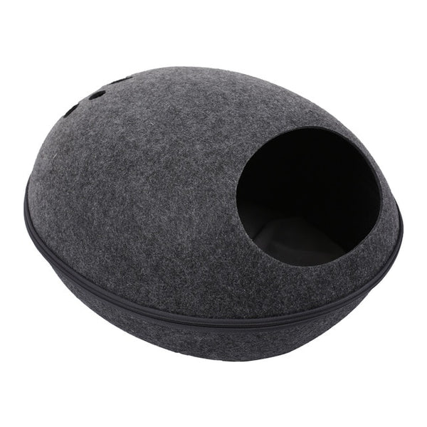 Portable Cat Shape Pet Bed Cat Cave Sleeping Bag Zipper Egg Shape Felt Cloth Pet House Nest Cat Basket with Cushion