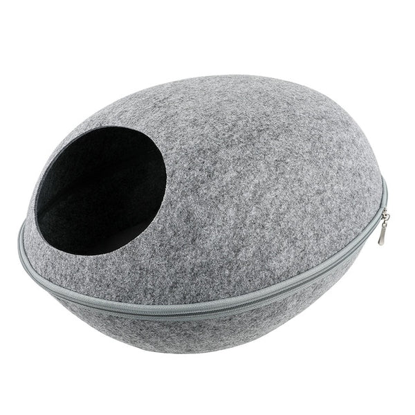 Portable Cat Shape Pet Bed Cat Cave Sleeping Bag Zipper Egg Shape Felt Cloth Pet House Nest Cat Basket with Cushion