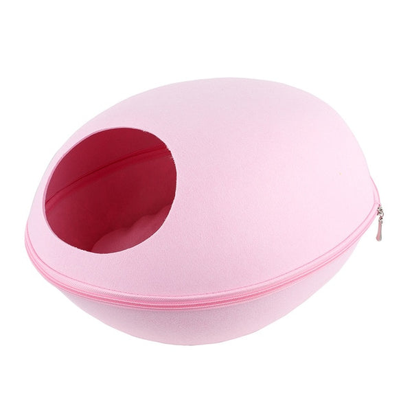 Portable Cat Shape Pet Bed Cat Cave Sleeping Bag Zipper Egg Shape Felt Cloth Pet House Nest Cat Basket with Cushion