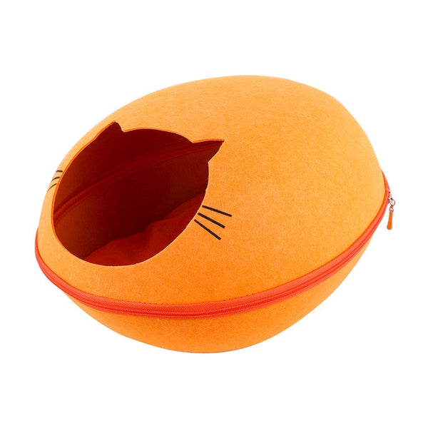 Portable Cat Shape Pet Bed Cat Cave Sleeping Bag Zipper Egg Shape Felt Cloth Pet House Nest Cat Basket with Cushion