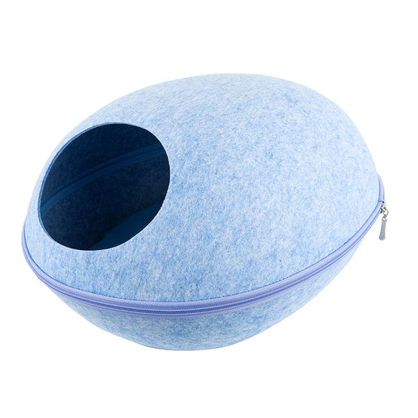 Portable Cat Shape Pet Bed Cat Cave Sleeping Bag Zipper Egg Shape Felt Cloth Pet House Nest Cat Basket with Cushion