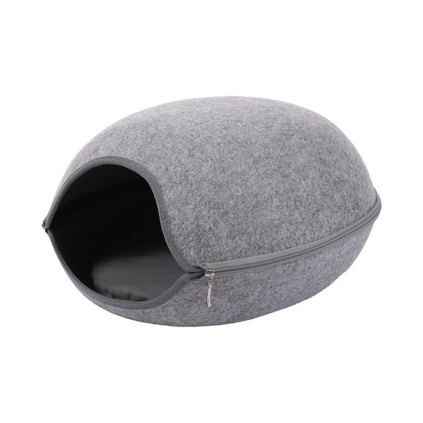 Portable Cat Shape Pet Bed Cat Cave Sleeping Bag Zipper Egg Shape Felt Cloth Pet House Nest Cat Basket with Cushion