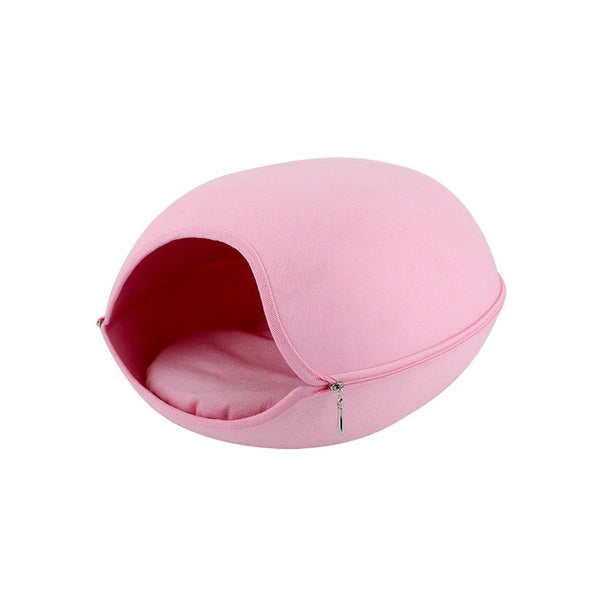 Portable Cat Shape Pet Bed Cat Cave Sleeping Bag Zipper Egg Shape Felt Cloth Pet House Nest Cat Basket with Cushion