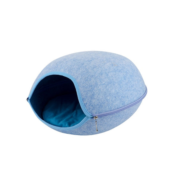 Portable Cat Shape Pet Bed Cat Cave Sleeping Bag Zipper Egg Shape Felt Cloth Pet House Nest Cat Basket with Cushion