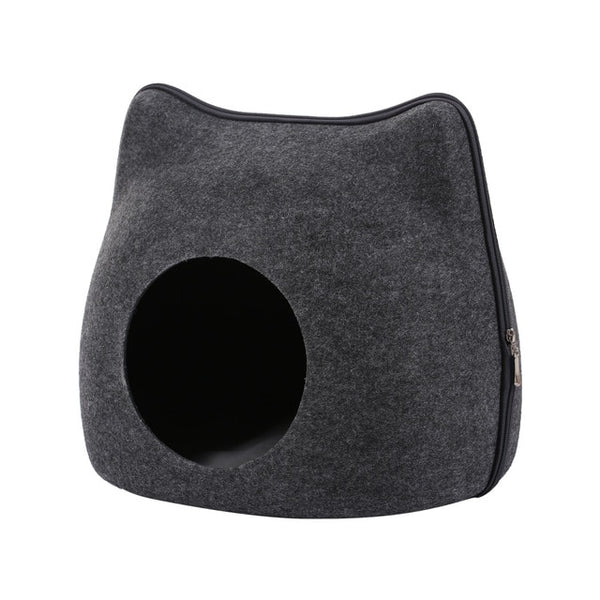 Portable Cat Shape Pet Bed Cat Cave Sleeping Bag Zipper Egg Shape Felt Cloth Pet House Nest Cat Basket with Cushion