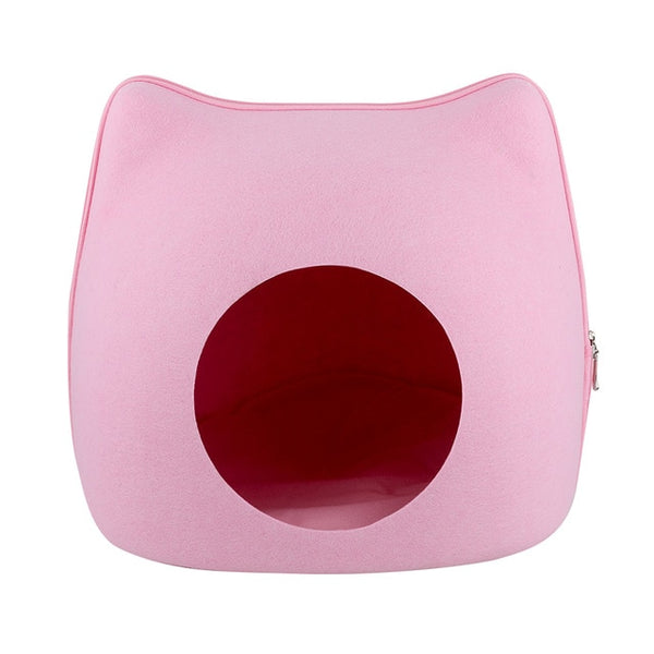 Portable Cat Shape Pet Bed Cat Cave Sleeping Bag Zipper Egg Shape Felt Cloth Pet House Nest Cat Basket with Cushion