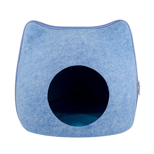 Portable Cat Shape Pet Bed Cat Cave Sleeping Bag Zipper Egg Shape Felt Cloth Pet House Nest Cat Basket with Cushion