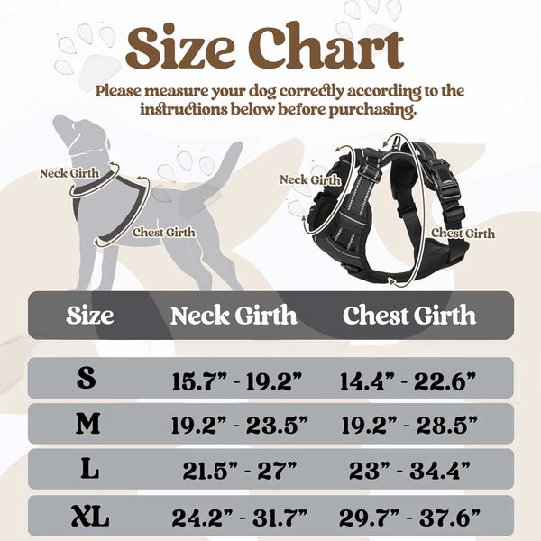 BLACK NO-PULL-DOG-HARNESS-SIZE CHART