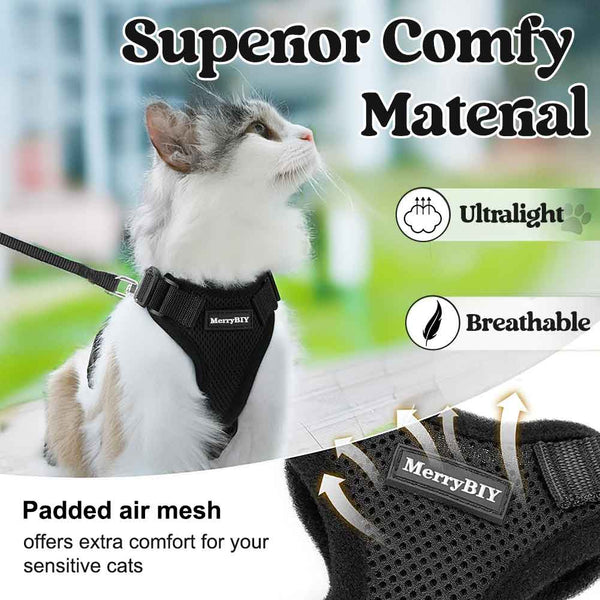 Cat Harness Black Comfy Material