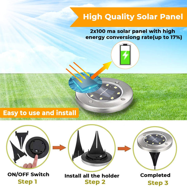 MerryBIY 4 Stück Solar Bodenleuchte LED Solarleuchten warmweiß umweltfreundlich Gartenleuchten Edelstahl Wasserdicht