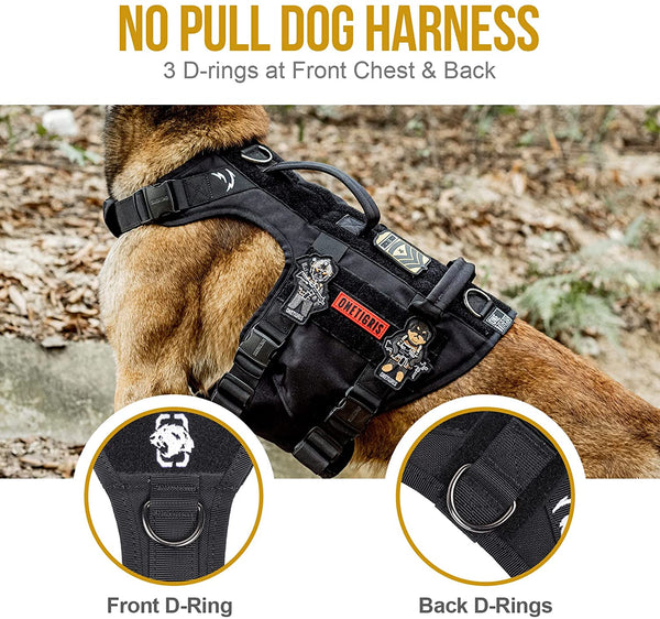 MerryBIY Full Metal Buckled Tactical Dog Harness Vest for Large Dogs, Military Dog Harness with MOLLE & Loop Panels