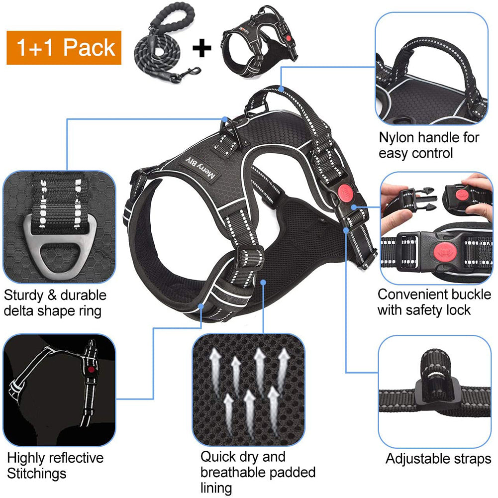 MerryBIY No Pull Dog Harness Adjustable Reflective Oxford For Medium Large Dog Harness