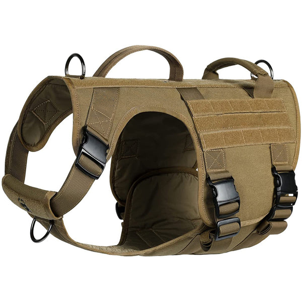 MerryBIY Full Metal Buckled Tactical Dog Harness Vest for Large Dogs, Military Dog Harness with MOLLE & Loop Panels